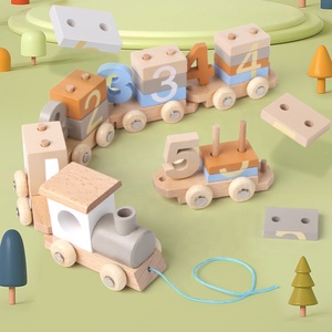 Jeu de blocs numériques en <span class=keywords><strong>bois</strong></span> Montessori, <span class=keywords><strong>train</strong></span> de colonnes de comptage mathématiques, jouet éducatif pour l'apprentissage précoce des tout-petits, blocs de construction StarQmi - Product Image 1
