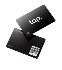 Cartão de Visita Social NFC Tag213 em PVC preto fosco completo para digitalização de cartões digitais com código QR
