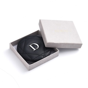 Porte-monnaie de poche rond en cuir PU noir de luxe personnalisable avec miroir - Product Image 3