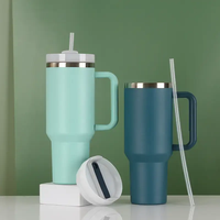 Thermos Classique Personnalisable Chaud/Froid 40oz avec Paille, Tasse de Voyage Isotherme en Acier Inoxydable Portable avec Poignée