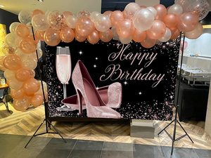 Rose Gold Glitter Gelukkige Verjaardag Achtergrond Hoge Hakken Champagne Glas Fotografie Achtergrond Voor Volwassen Vrouwen Verjaardagsfeestje - Product Image 5