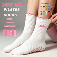 Chaussettes de Pilates personnalisées à volants, motif dessin animé, avec bordure élastique à la cheville et grip antidérapant – Idéales pour le ballet