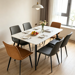 Juego de Comedor Rectangular Moderno de Piedra Sinterizada con 6 Sillas de Cuero PU, Diseño Minimalista, Muebles para el Hogar - Product Image 1