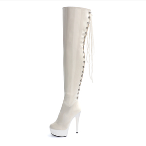 Tacchi spogliarellista da 6 pollici Red Hollow Lace Up modelli alti sopra gli stivali <span class=keywords><strong>al</strong></span> <span class=keywords><strong>ginocchio</strong></span> 15CM scarpe da ballo Sexy con palo spesso da donna di grandi dimensioni - Product Image 5