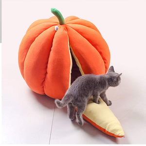Lit pour chien et chat personnalisé, confortable, rond, en peluche moelleuse, avec capuche amovible, en forme de citrouille - Product Image 4