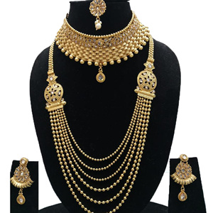 Bijoux de mariée Polki de créateur avec collier et boucles d'oreilles assortis, au look classique pour les fonctions de mariage et les célébrations festives - Product Image 3