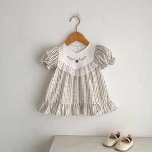 Gaun Bayi Baru Lahir Engepapa Musim Panas Lengan Pendek Motif Garis-garis Gaun Anak Perempuan Bordir Pakaian Bayi Katun - Product Image 3