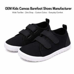 Kids Canvas Barefoot Shoes Zero Drop Wide Toe Box Lightweight School Playground Sneakers Custom Logo OEM Wholesale MOQ 500