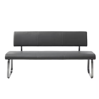 Banc de salle à manger gris en cuir synthétique avec pieds chromés Bancs rembourrés Dossier Tables à manger Bureau à domicile Utilisation en atelier