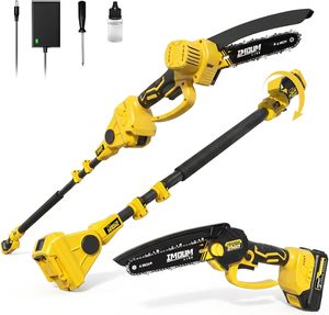 Scie à perche électrique pour l'élagage des arbres, mini-tronçonneuse de 6 pouces avec rotation à 180° ° Tête réglable et poignée rotative, pour la taille des branches hautes - Product Image 1