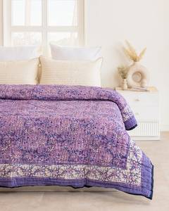 Hand Block Printed Purple Cotton <b>Quilt</b> Reversible Jaipuri Razai King Size Comforter Indian <b>Bedding</b> - Product Image 6