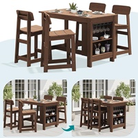 Ensemble de repas d'extérieur familial 5 pièces : table et 4 tabourets à dossier haut en HDPE résistant aux intempéries pour cuisine, jardin et patio