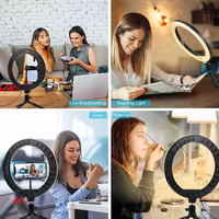 Ensemble de lumière annulaire compacte de 10 pouces à trois couleurs avec trépied et support de téléphone, idéal pour la création de contenu