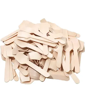 Juego de cubiertos biodegradables para fiestas, cucharas de madera pequeñas para postres, 150 paquetes