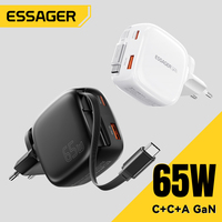 Chargeur rapide USB Type C 65W Essager ES-CD60 PPS 3 ports rétractables PD 65W pour téléphone portable, ordinateur portable, Lenovo, Dell