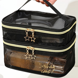 Spacious <b>Travel</b> Cosmetic Organizer-Dual-Layer Clear Mesh <b>Makeup</b> <b>Bag</b> - Product Image 6
