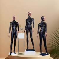 Nouveau design Mannequin femme adulte intégral en fibre de verre noir mat gonflable, pose debout avec tête, visage diamanté, pour vêtements