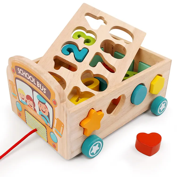 木製レインボーブロックドラッグカーモンテッソーリ教育インテリジェンス形状マッチング学習番号色幼児のおもちゃ
