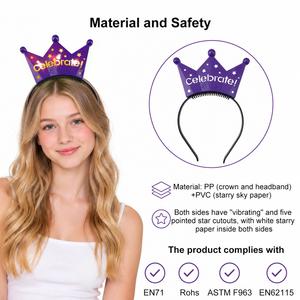 Custom Logo Printed LED Crown <b>Headband</b> 3 LEDs Celebrate Cutout Flashing Tiara for <b>Girls</b> Birthday Party Favors Event Planners OEM - Product Image 2
