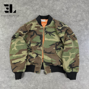 LARSUR Custom Factory Sun Faded Cotton Twill <strong>Camo</strong> Quilted Puffer <strong>Jacket</strong> Distress Vintage Wash Camouflage Crop Bomber <strong>Jacket</strong> - Product Image 1