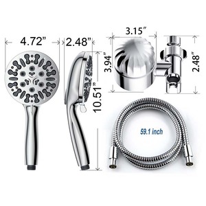 Cabezal de Ducha Ajustable de 9 Funciones con Rociador de Masaje y Lluvia, Cromado, Set de Ducha de Mano Tipo Spa - Product Image 2