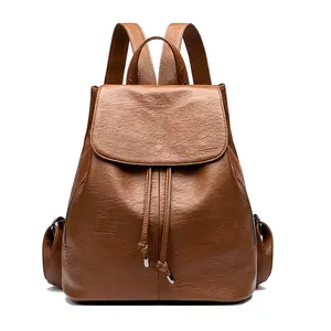 New Design Anti-theft leather Backpack Ladies Flap Top Cover Drawstring Back Packs Bags Travel Women Laptop Backpack