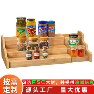 Bamboo Multi Layer <b>Spice</b> <b>Rack</b> 3 Tier Telescopic Kitchen Countertop Organizer Natural Wood Color - Product Image 4