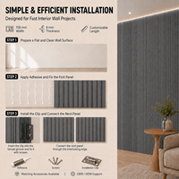 Panneau mural cannelé en WPC grain de bois gris MORLENX 158 mm, à quatre rainures, creux, pour revêtement mural décoratif intérieur pour espaces modernes