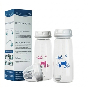 Bouteille d'alimentation pour bébé sans BPA en PP et silicone anti-ballonnements avec motif imprimé, poignée à débit variable pour 0-12 mois - Product Image 1