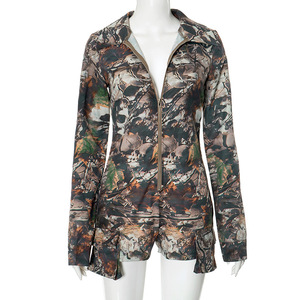 Nouvelle combinaison courte moulante camouflage à décolleté plongeant pour femme, style décontracté tricoté pour l'été, idéale pour sortir et rester à la mode - Product Image 6