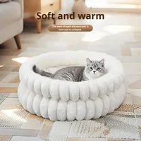 Lit pour animaux de compagnie en peluche douce, ovale, grand format, en tissu épais, fermé, quatre saisons, pour la chaleur hivernale, pour chat et petit chien, niche pour animaux