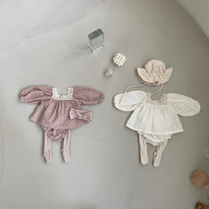 Versione coreana in 2025 primavera e autunno abbigliamento per neonato vestito con maniche in pizzo eleganti abiti da esterno in puro cotone - Product Image 4