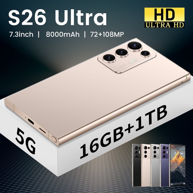 S26Ultra Mini Smart 5G Gaming Smartphone Genuine Green 108MP Rear Camera Deca Core CPU FHD Screen Resolution LTE English