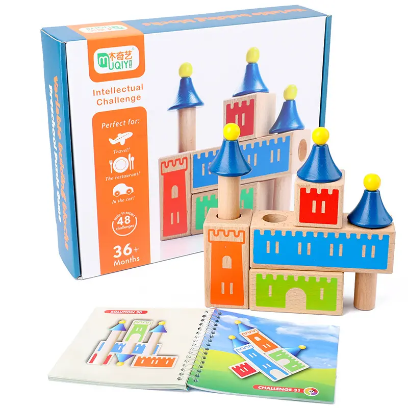 재미 높은 품질 빌딩 블록 장난감 어린이 나무 성 다채로운 스택 빌딩 블록 장난감 도매
