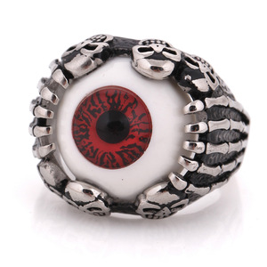 Anillo de Acero Inoxidable con Diseño de Esqueleto y Ojo Turco para Hombre, Joyería de Halloween, Engaste de Bisel de 21MM, Forma Geométrica, Color Acero - Product Image 5