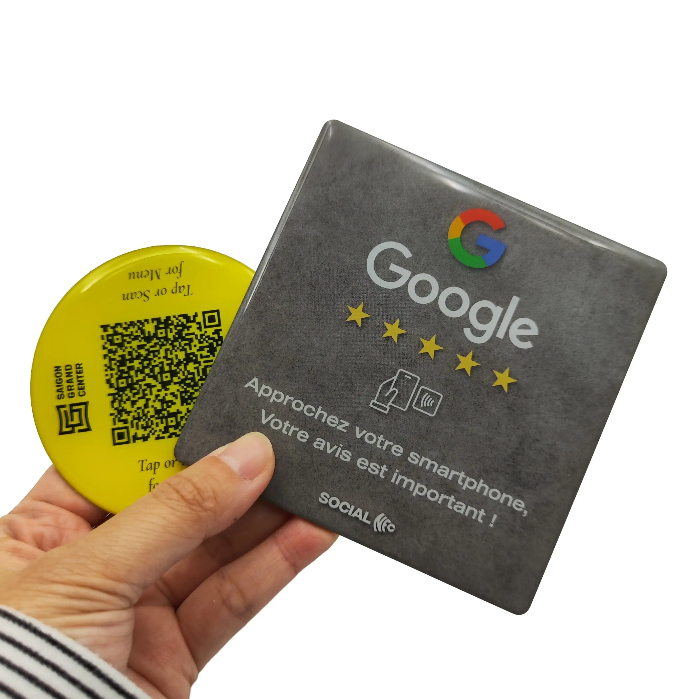 रेस्तरां स्टोर के लिए कस्टम लोगो मुद्रित टैपेबल Google समीक्षा एपॉक्सी टैग आरएफआईडी एपॉक्सी टैग पीवीसी कार्ड चिप एनटैग215 के साथ