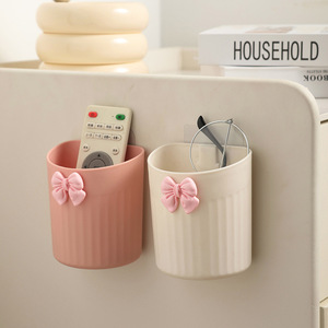 Soporte para bolígrafos montado en la pared, organizador de almacenamiento redondo 4 en 1 de PP para brochas de maquillaje, lápices, artículos de papelería, escritorio con diseño de lazo - Product Image 4