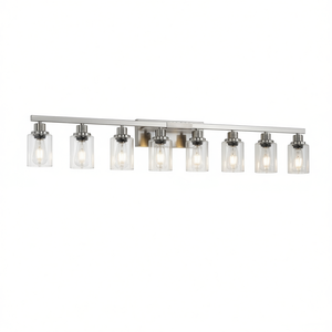 Luminaire de salle de bain moderne à 8 lumières, finition chrome en fer, verre transparent, lampe murale pour miroir, à intensité variable - Product Image 1