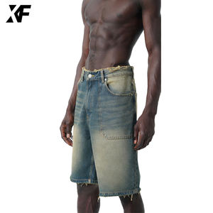 XUFEIオリジナルカスタムデニムジーンズショーツストリートウェアメンズ100%コットンバギーカーゴローヘムエッジアシッドウォッシュドジョーツメンズ - Product Image 2