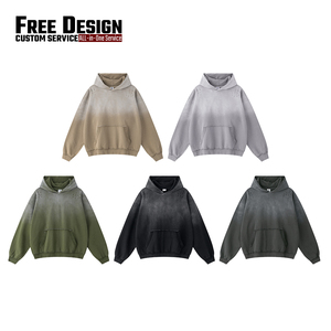 Sweat à capuche oversize vintage pour homme, en coton épais 100 %, style Monlyey Wash, patchwork, effet usé, style streetwear - Product Image 3