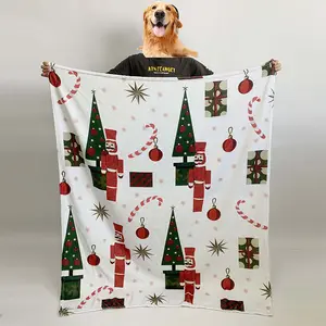 New Super Soft Flannel Fleece Cartoon Blanket Custom Design Luxury Christmas Tree Print Throw Blanket For Winter