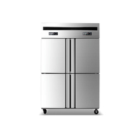 Congélateur et Réfrigérateur Commercial 4 Portes, Armoire Réfrigérée en Acier Inoxydable avec Contrôle de Température