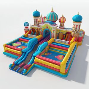 Casa gonfiabile gonfiabile portatile gonfiabile della città del parco gigante con la luna di Ramadan e le stelle - Product Image 6