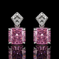 Parure de bijoux pour femme : boucles d'oreilles, bague et pendentif en diamant haute teneur en carbone, serti carré, coupe fleur de glace, luxe léger et tendance