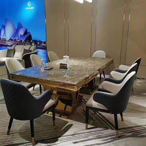 Ensemble Repas de Luxe 8 Places, <span class=keywords><strong>Table</strong></span> à Manger et Chaises avec Plateau en Marbre, Mobilier de Maison en Acier Inoxydable pour Salle à Manger et <span class=keywords><strong>Cuisine</strong></span> - Product Image 5
