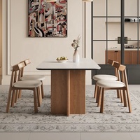 Zayshine Table rectangulaire de luxe rétro française avec pieds en bois massif et plateau en pierre frittée effet marbre – Mobilier de restaurant design