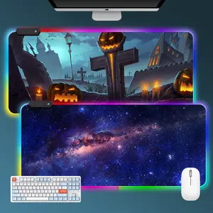 ยางผ้าขนาดใหญ่ไฟ LED ขยาย Mousepad แผ่นแป้นพิมพ์คอมพิวเตอร์ RGB แผ่นรองเมาส์สําหรับเล่นเกม