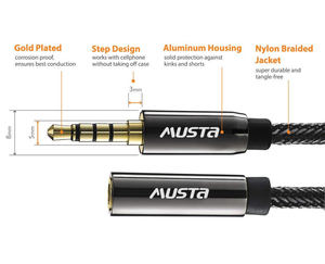 Câble audio stéréo plaqué or, 6.35mm vers 3.5mm femelle, boîtier en aluminium, Extension de câble audio 3.5mm 6 Ft - Product Image 2
