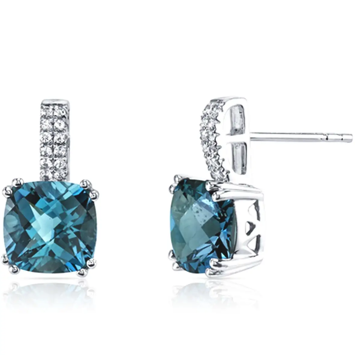 Wholesale 925 Sterling Silver Natural Gemstone Birthstone white Diamond london blue topaz drop stud dangle earrings for women