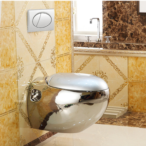 โถสุขภัณฑ์แบบแขวนผนังเคลือบเงา รูปทรงไข่ สีเงิน พร้อมถังเก็บน้ำแบบซ่อน - Product Image 2